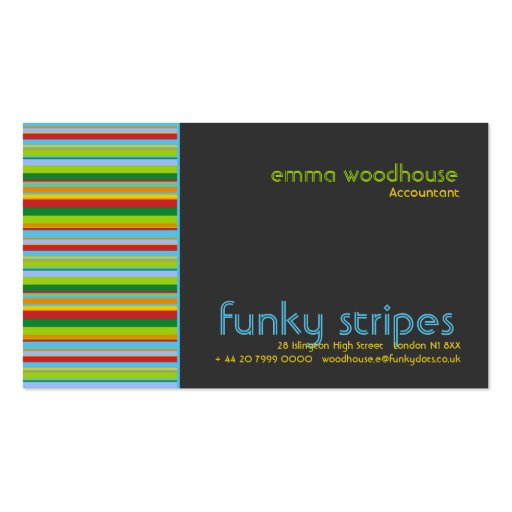 Funky Stripes Dark Grey Business Card Template (front side)