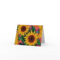 Funky Sunflowers Note Card by LisaLorenzPaintings Funky Sunflowers Note Card