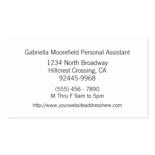 Funky Sunset Personal Assistant Business Cards (back side)