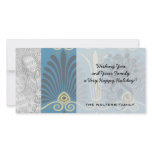 funky taupe and blue ancient damask personalized photo card