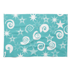 Funky Teal Blue Stars Swirls Fun Pattern Gifts Kitchen Towels