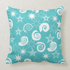 Funky Teal Blue Stars Swirls Fun Pattern Gifts Throw Pillow