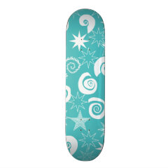 Funky Teal Blue Stars Swirls Fun Pattern Gifts Skate Boards