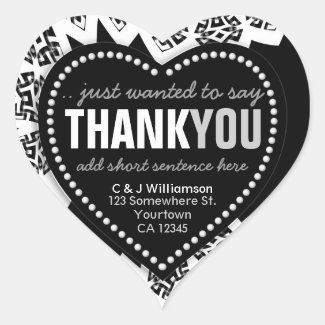Funky Thank You Abstract Black+White Heart Sticker