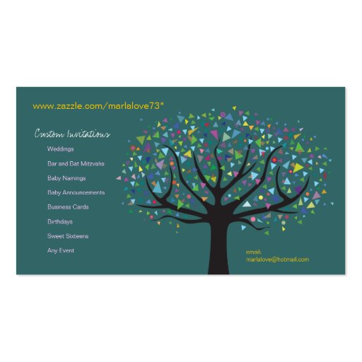 Funky Tree Business Card Art Graphic designer (back side)