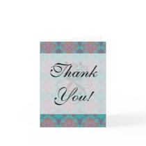 funky turquoise and magenta  damask card