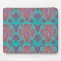 funky turquoise and magenta  damask mouse pads