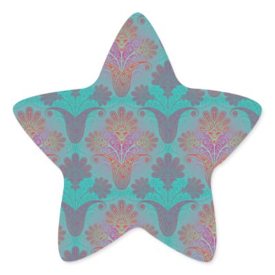 funky turquoise and magenta damask star stickers by dooni damask