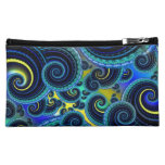 Funky Turquoise and Yellow Swirl Pattern Cosmetic Bags