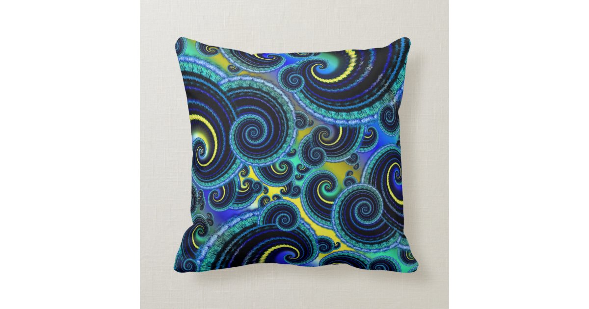 Funky Turquoise and Yellow Swirl Pattern Throw Pillow Zazzle