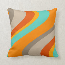 Funky Waves Retro Pillow - orange and teal