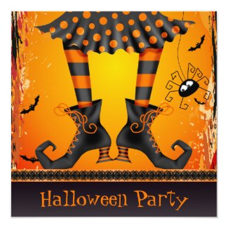 Funky Whimsical Witch Legs Halloween Party 5.25x5.25 Square Paper Invitation Card