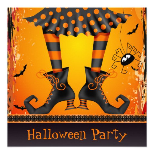 Funky Whimsical Witch Legs Halloween Party Invites (front side)