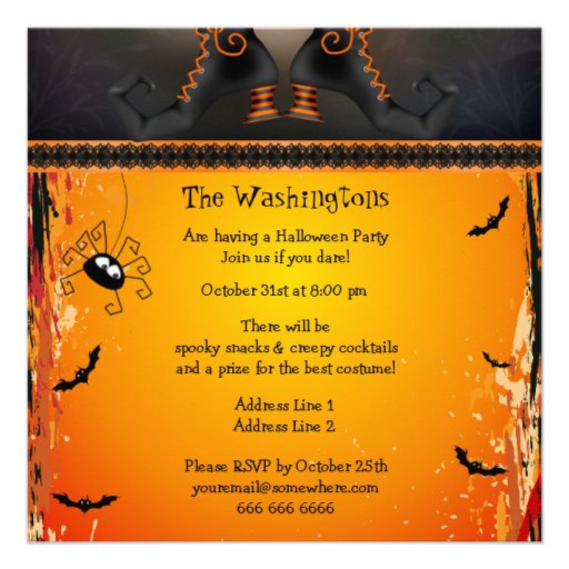 Funky Whimsical Witch Legs Halloween Party Invites