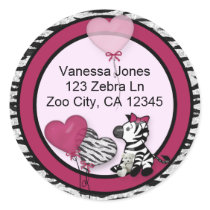 Funky Zebra Baby Shower Envelope labels seals Round Sticker