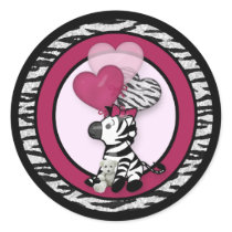Funky Zebra Baby Shower Envelope labels seals Round Stickers