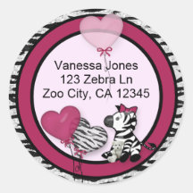 Funky Zebra Baby Shower Envelope labels seals Round Sticker