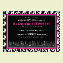 Funky Zebra Bachelorette Party Invitation (pink) invitations