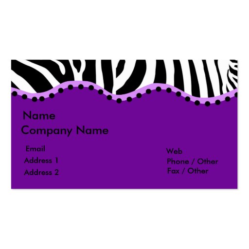 Funky Zebra Business Card (Purple) (front side)