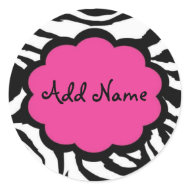 Funky Zebra Girl Pink Black Customizable Sticker sticker