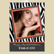Funky Zebra Pattern Graduation Announcement: coral cards