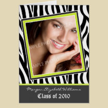 Funky Zebra Pattern Graduation Announcement (lime) cards