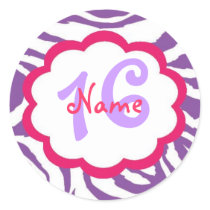 Funky Zebra Personalized Sweet Sixteen Sticker