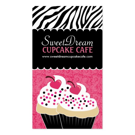 Funky Zebra Print Cupcake Bakery Business Cards (front side)