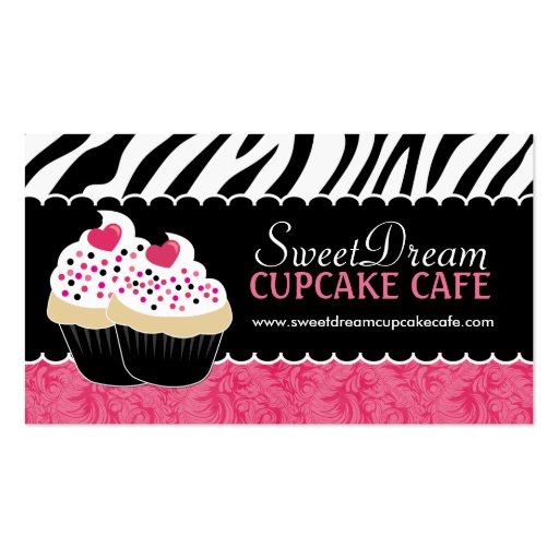 Funky  Zebra Print Cupcake Bakery Business Cards (front side)