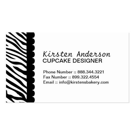 Funky  Zebra Print Cupcake Bakery Business Cards (back side)