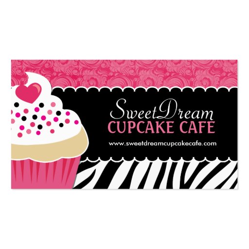 Funky  Zebra Print Cupcake Bakery Business Cards (front side)