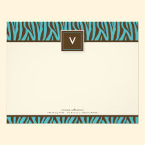 Funky Zebra Print Flat Note Cards (chocolate/aqua) invitations