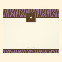 Funky Zebra Print Flat Note Cards (chocolate/lilac invitations
