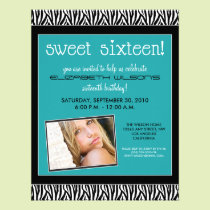 Funky Zebra Sweet 16 Birthday Party Invite (aqua) invitations