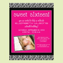Funky Zebra Sweet 16 Birthday Party Invite (pink) invitations