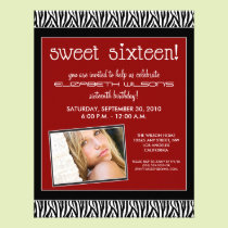 Funky Zebra Sweet 16 Birthday Party Invite (red) invitations