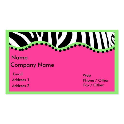 Funky Zebra With Green Boarder Business Card (front side)