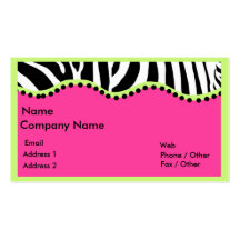 Funky Zebra With Neon Green Boarder Business Card Templates