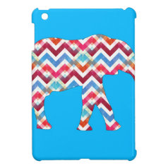 Funky Zigzag Chevron Elephant on Teal Blue iPad Mini Cover