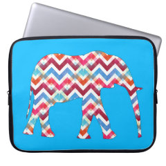 Funky Zigzag Chevron Elephant on Teal Blue Laptop Sleeves