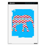 Funky Zigzag Chevron Elephant on Teal Blue iPad 3 Decals