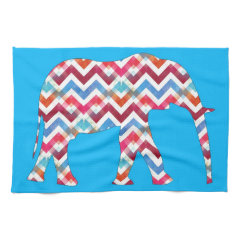 Funky Zigzag Chevron Elephant on Teal Blue Towels
