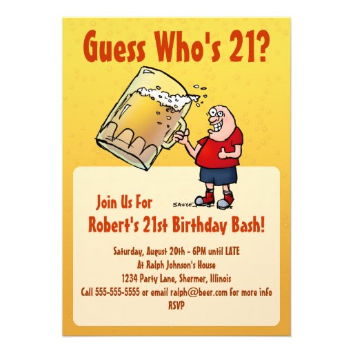 Funny 21st Birthday Party Invitation With Big Beer (front side)