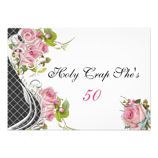 Funny 50th Birthday Invitation Elegant Pink Roses