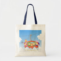 Funny alpine lift with sportmen bag bags