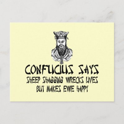 Funny and offensive Confucius saying Postcard by LIMEYBOY