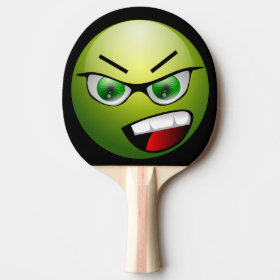 Funny Angry Face Green Black Ping Pong Paddle Table Tennis Racquet