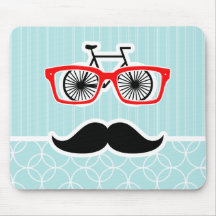 Funny Baby Blue Hipster Mustache Mousepads