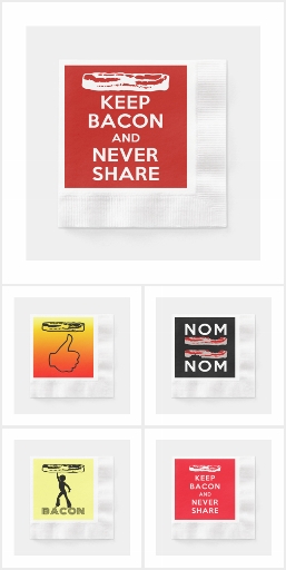 Funny Bacon Coined Cocktail Napkins for Nom Noms