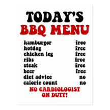 Funny Barbecue Menu Postcards
